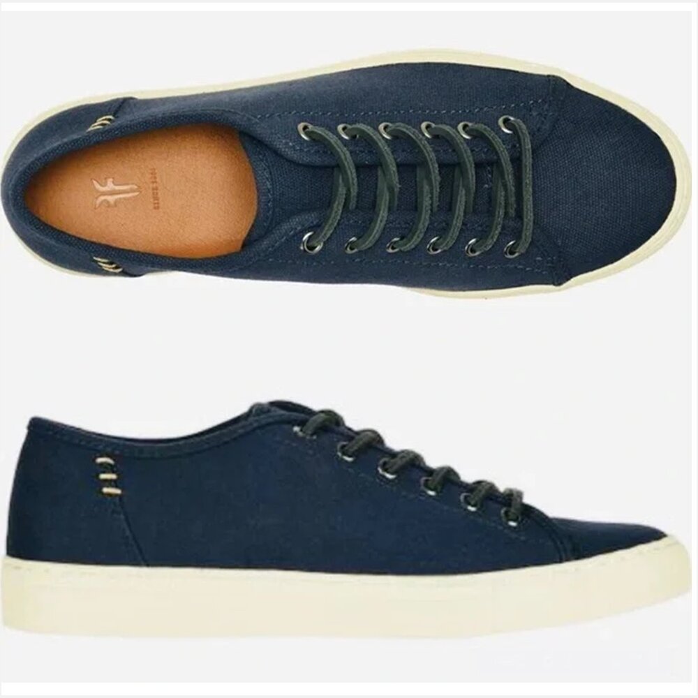 FRYE Justin Navy Blue Canvas Low Top Casual Sneakers Men US 12